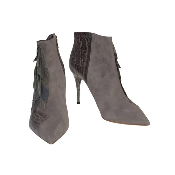Chloe gray pointed toe crocodile embossed leather and suede ankle boots 39,5 - Picture 1 of 11
